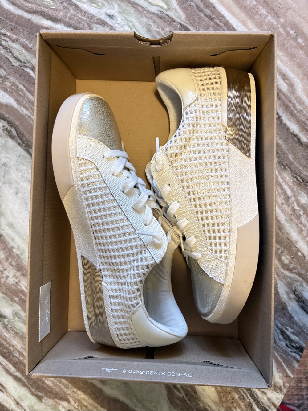 DV by Dolce Vita Cream Woven Sneakers with Metallic Gold Accents